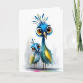 Whimsical Blue Peacock Mother's Day Feiertagskarte (Vorderseite)