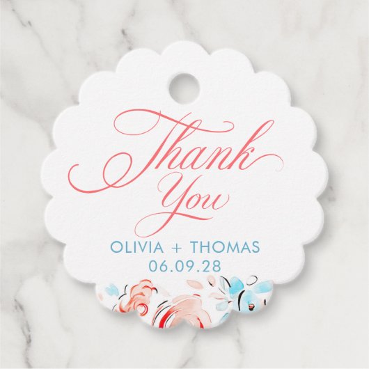 Whimsical Blue Pink Flowers Wedding Thank You Geschenkanhänger (Vorderseite)