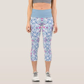 Whimsical Blue Pink Lila Gemustert Capri Leggings (Vorderseite)