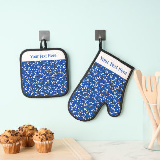 Whimsical Blue Polka Dot Doodles Pattern Ofenhandschuh & Topflappen-Set