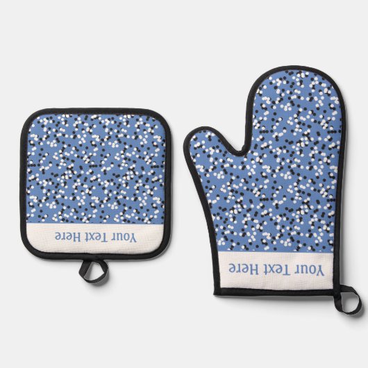 Whimsical Blue Polka Dot Doodles Pattern Ofenhandschuh & Topflappen-Set (Vorderseite)