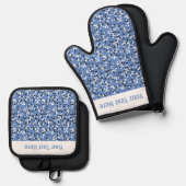 Whimsical Blue Polka Dot Doodles Pattern Ofenhandschuh & Topflappen-Set (Vorderseite/Rückseite)