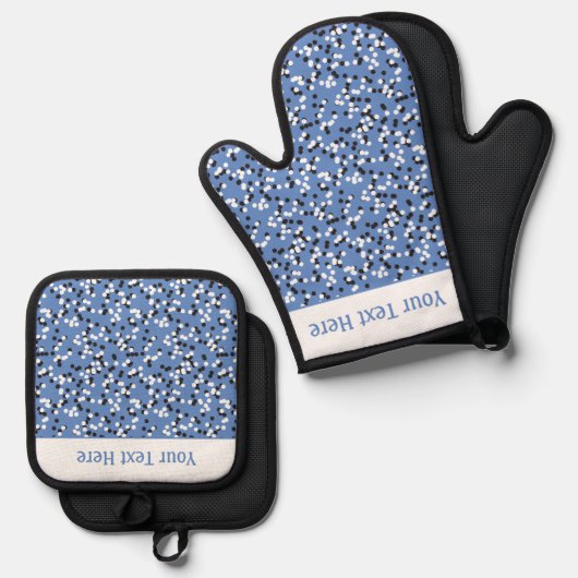 Whimsical Blue Polka Dot Doodles Pattern Ofenhandschuh & Topflappen-Set (Vorderseite/Rückseite)