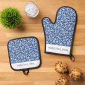 Whimsical Blue Polka Dot Doodles Pattern Ofenhandschuh & Topflappen-Set (Oben Unten)