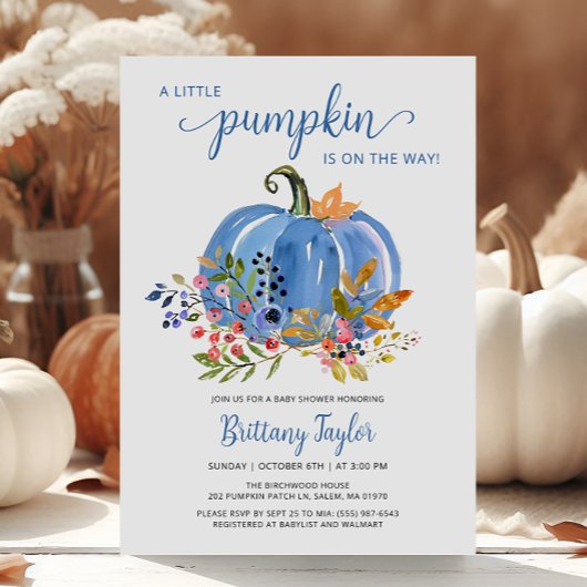 Whimsical Blue Pumpkin Baby Dusche Einladung