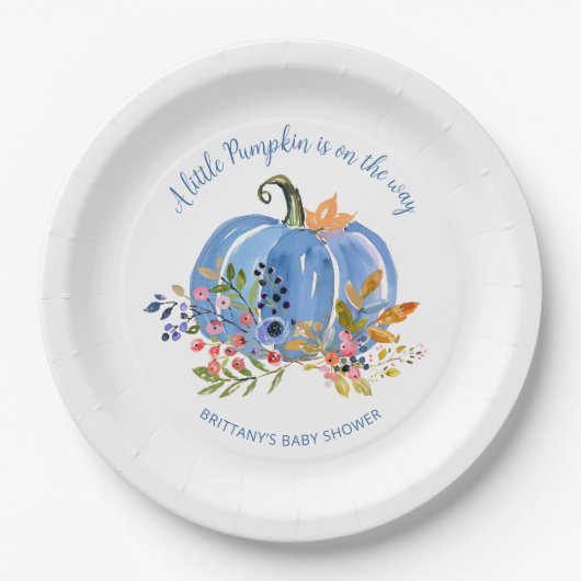 Whimsical Blue Pumpkin Baby Shower Pappteller (Vorderseite)