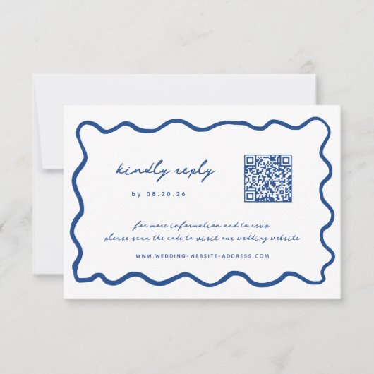 Whimsical Blue QR Code Wedding RSVP Karte (Vorderseite)