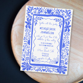 Whimsical Blue Quirky Doodle Hand gezogen Einladung