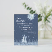 Whimsical Blue Rabbit Bunny Moon Stars Hochzeit Ankündigungspostkarte (Stehend Vorderseite)