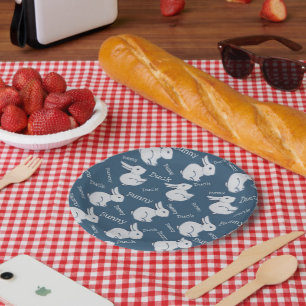 Whimsical Blue Rabbit Duck Illusion Zeichnend Oste Pappteller