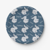 Whimsical Blue Rabbit Duck Illusion Zeichnend Oste Pappteller (Vorderseite)