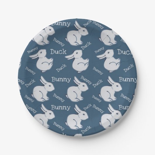 Whimsical Blue Rabbit Duck Illusion Zeichnend Oste Pappteller (Vorderseite)