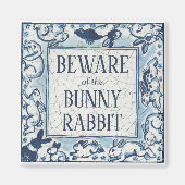 Whimsical Blue Rabbit Tile Dedham Beware Magnet (Vorne)
