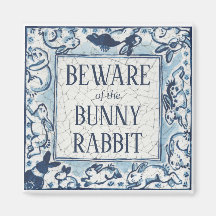 Whimsical Blue Rabbit Tile Dedham Beware