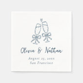 Whimsical Blue Retro Handdrawn Bow Wedding Serviette (Vorderseite)