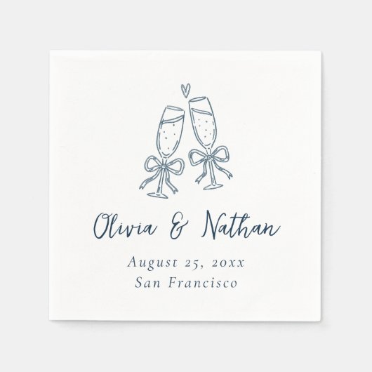 Whimsical Blue Retro Handdrawn Bow Wedding Serviette (Vorderseite)