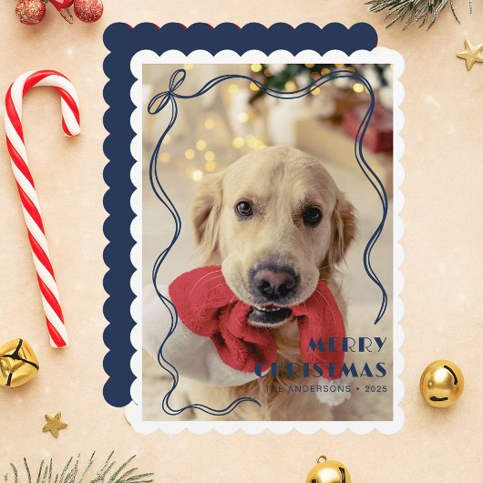 Whimsical Blue Ribbon Pet Foto Frohe Weihnachten