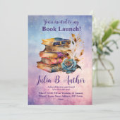 Whimsical Blue Rose Autor Buch Einladung (Stehend Vorderseite)