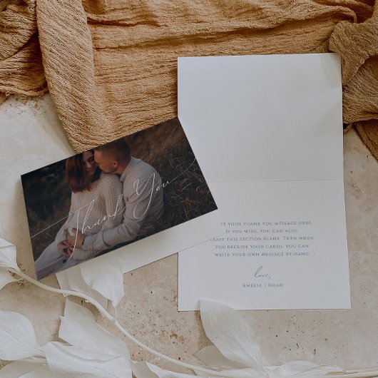 Whimsical Blue Schriftart Klappendusche Foto Dankeskarte