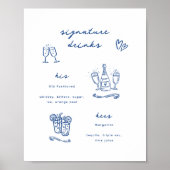Whimsical Blue Signature Drinks Hochzeit Poster (Vorne)