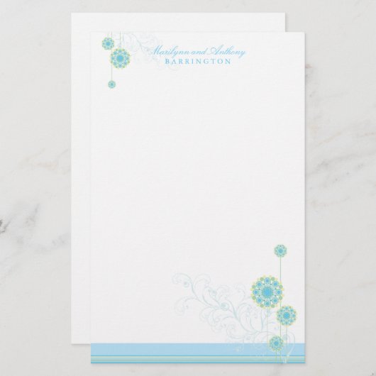 Whimsical Blue Snow Blume Wirbel Winter Hochzeit Briefpapier (Vorne/Hinten)