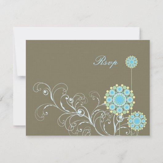 Whimsical Blue Snow Blume Wirbel Winter Hochzeit RSVP Karte (Rückseite)