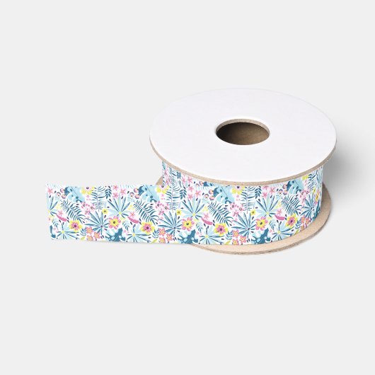 Whimsical Blue Summer Tropical Wildblumen Ripsband (Spule)