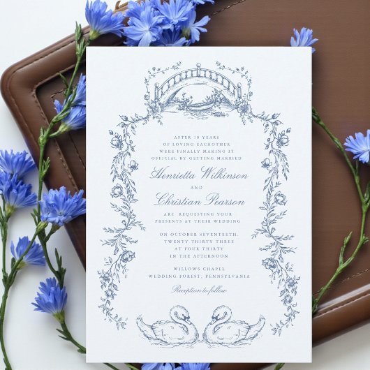 Whimsical Blue Swan Romantic Wedding Invitation Einladung