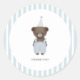 Whimsical Blue Teddy Bär danke Runder Aufkleber