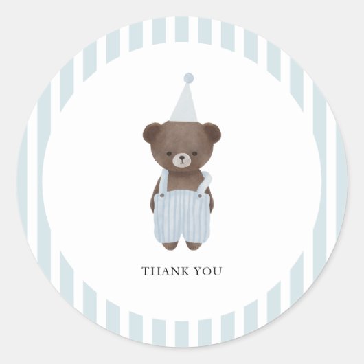 Whimsical Blue Teddy Bär danke Runder Aufkleber (Vorderseite)