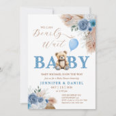 Whimsical Blue Teddy Bear Boho Baby Shower Einladung (Vorderseite)