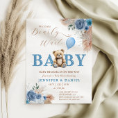 Whimsical Blue Teddy Bear Boho Baby Shower Einladung