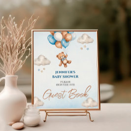 Whimsical Blue Teddy Guest Book Sign Poster