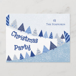 Whimsical Blue Trees Invitation Holiday Postcard Feiertagspostkarte