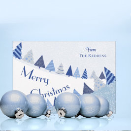 Whimsical Blue Trees Weihnachts-Flat Holiday Card Feiertagskarte