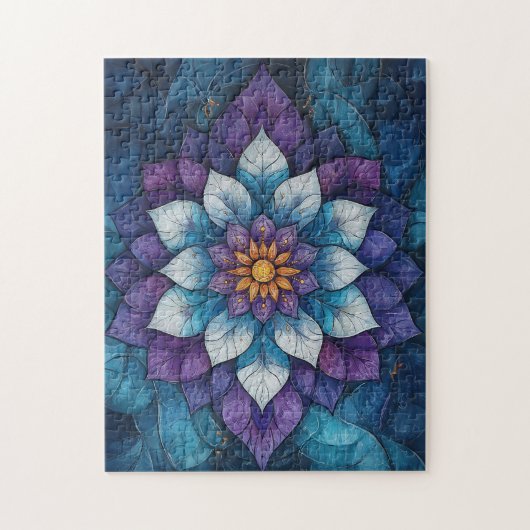 Whimsical Blue und Lila Mandala Doodle Puzzle (Vertikal)