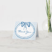 Whimsical Blue Watercolor Bow Stripe Wedding Dankeskarte (Vorderseite)