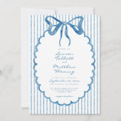 Whimsical Blue Watercolor Bow Stripe Wedding Einladung (Vorderseite)