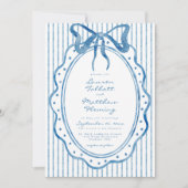 Whimsical Blue Watercolor Bow Stripe Wedding Einladung (Vorderseite)