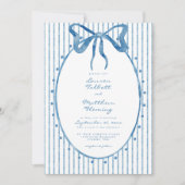 Whimsical Blue Watercolor Bow Stripe Wedding Einladung (Vorderseite)