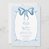 Whimsical Blue Watercolor Bow Stripe Wedding Einladung (Vorderseite)