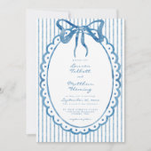 Whimsical Blue Watercolor Bow Stripe Wedding Einladung (Vorderseite)