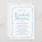 Whimsical Blue Watercolor QR Brautparty Einladung (Vorderseite)