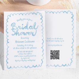 Whimsical Blue Watercolor QR Brautparty Einladung