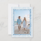 Whimsical Blue Watercolor Stripe Photo Wedding Save The Date (Rückseite)