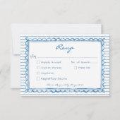 Whimsical Blue Watercolor Stripe Wedding RSVP Karte (Vorderseite)