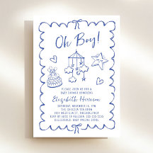 Whimsical Blue Wavy Frame Baby Boy Dusche