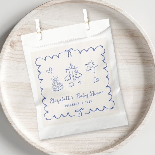 Whimsical Blue Wavy Frame Baby Boy Dusche Geschenktütchen