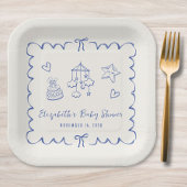 Whimsical Blue Wavy Frame Baby Boy Dusche Pappteller