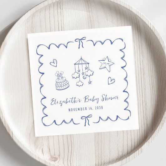 Whimsical Blue Wavy Frame Baby Boy Dusche Serviette